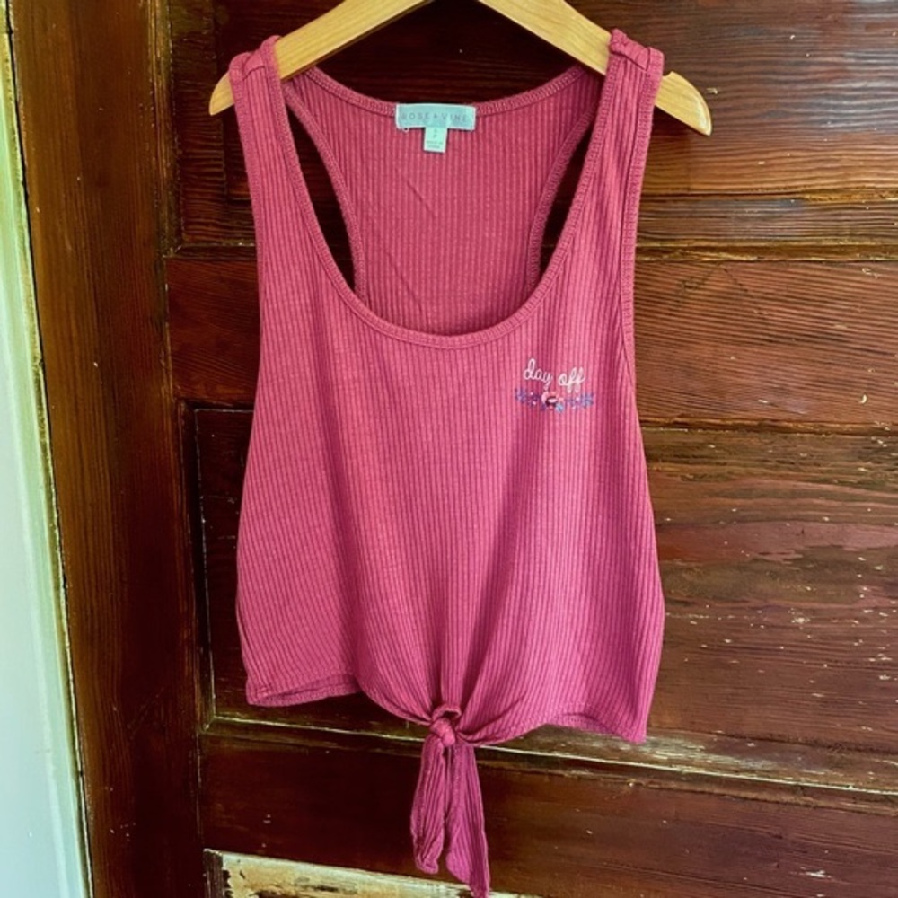 3/$20💥S/P Lounge Ribbed Racerback Tie-Hem Flowy Tank Top, Mulberry, Rose+Vine